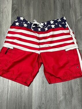 Wave Zone Men's American Flag Swim Trunks - Patriotic Board Shorts/ Size L
